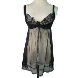 Victoria's Secret Lingerie Babydoll Sheer Mesh Floral Black Lace Size 36C
